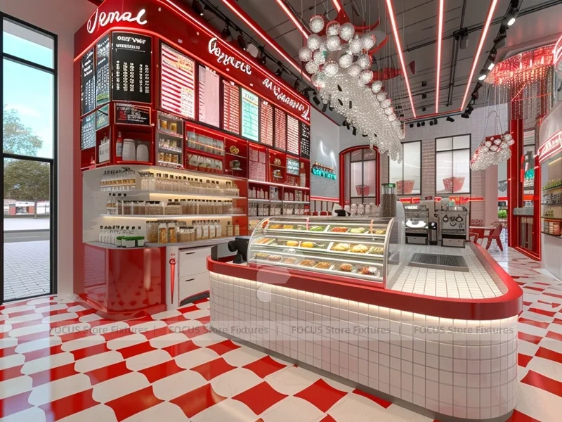 Red White Dessert Beverage Wall Counter