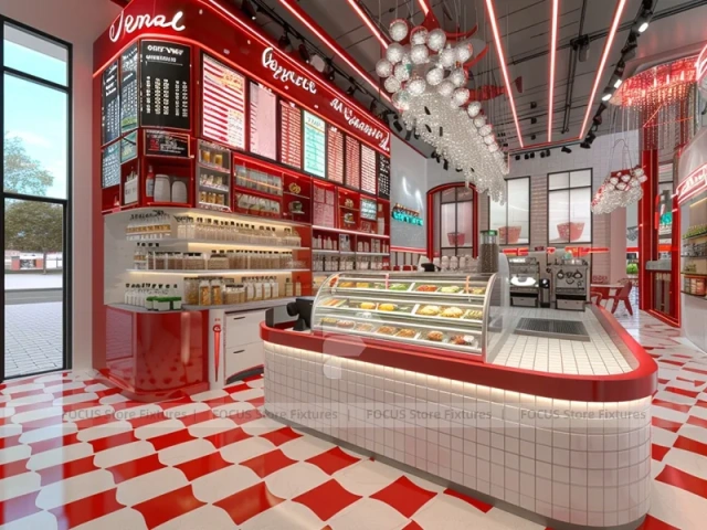 Red White Dessert Beverage Wall Counter