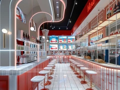 Red White Dessert Beverage Wall Counter