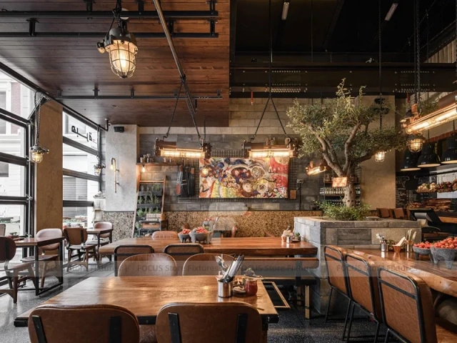 Rustic Industrial Coffee Shop Dining Layout