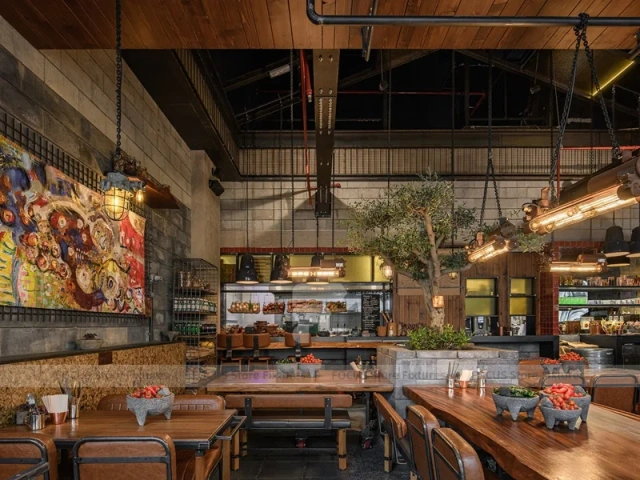 Rustic Industrial Coffee Shop Dining Layout