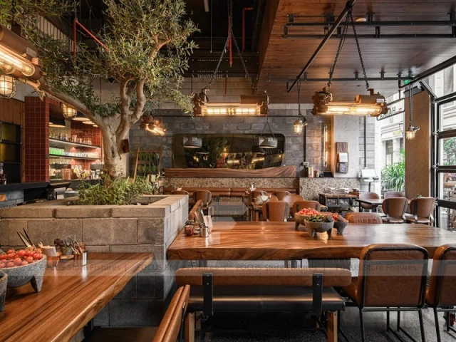 Rustic Industrial Coffee Shop Dining Layout