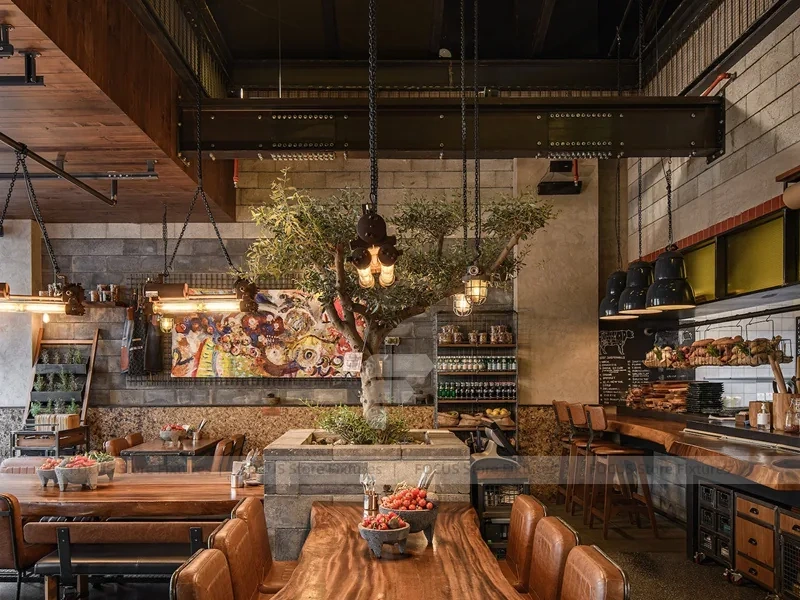 Rustic Industrial Coffee Shop Dining Layout
