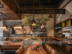 Rustic Industrial Coffee Shop Dining Layout
