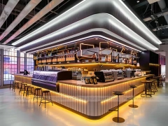 Silver Coffee Bar With Blue Stools
