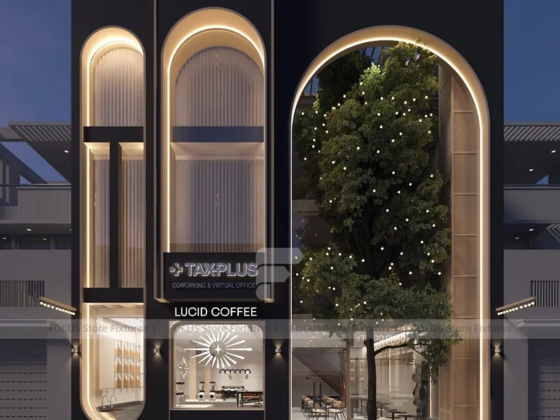 Warm Coffee Shop Exterior Entrance Design