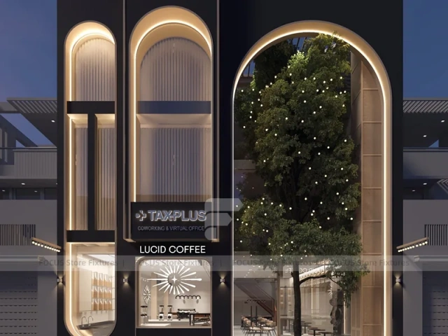 Warm Coffee Shop Exterior Entrance Design