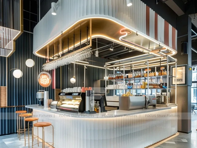 White Blue Bakery Coffee Island Counter