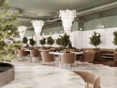 White Botanical Dessert Cafe Dining Layout
