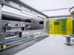 White Circular Beverage Lab Display Kiosk