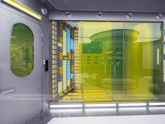 White Circular Beverage Lab Display Kiosk