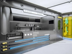 White Circular Beverage Lab Display Kiosk