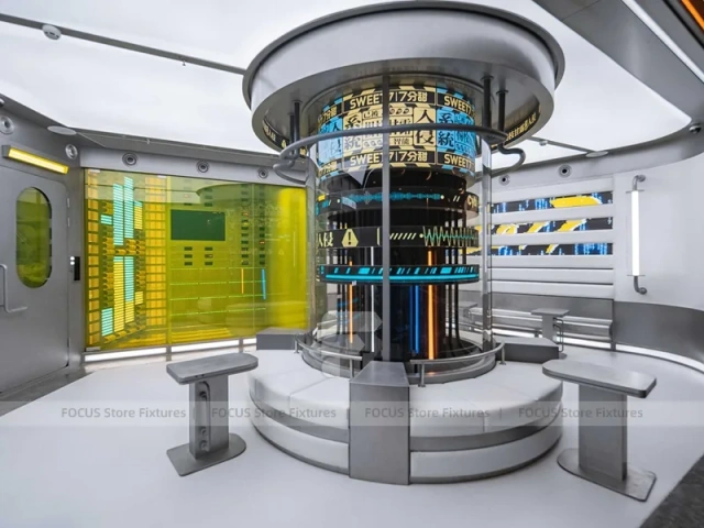 White Circular Beverage Lab Display Kiosk