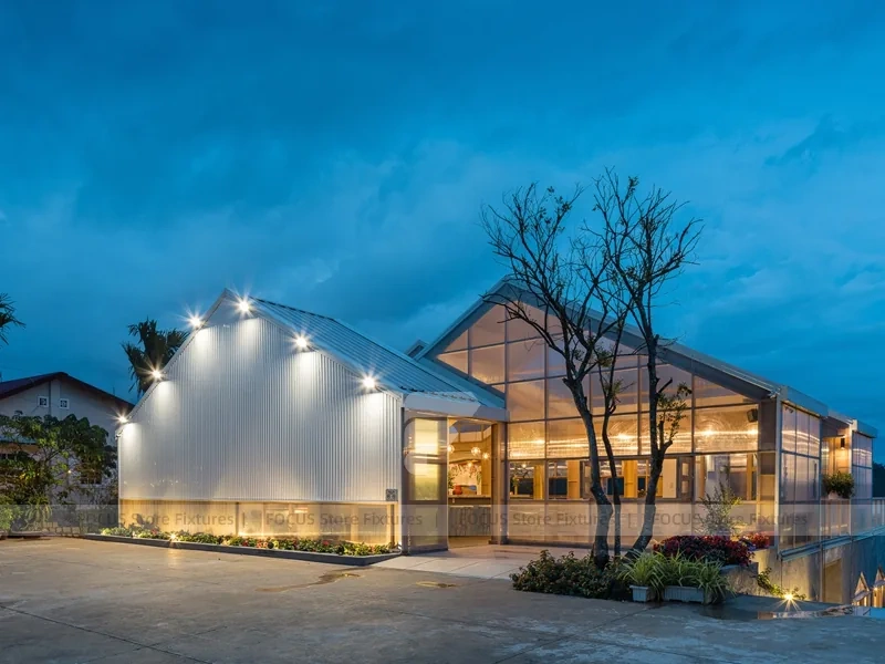 White Dessert Cafe Exterior Building Design