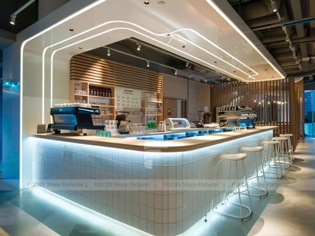 White LED Coffee Bar Counter Layout
