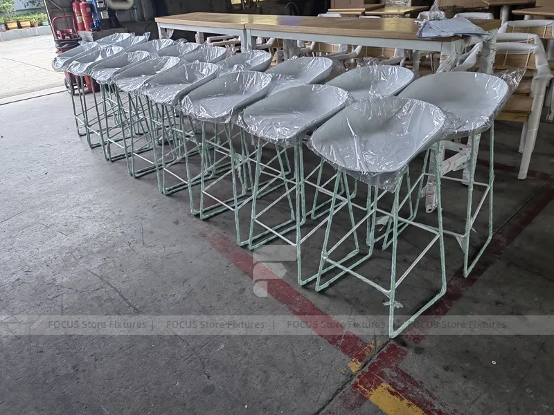 White Metal Beverage Bar Stools Set