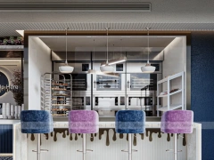 White Purple Beverage Counter Window Kiosk