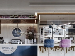 White Purple Beverage Counter Window Kiosk