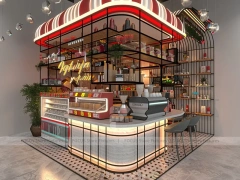 White Red Dessert Beverage Kiosk