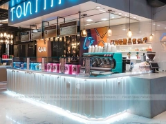 White Red Dessert Beverage Kiosk