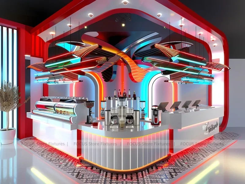 White Red Futuristic Juice Bar Kiosk