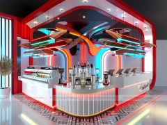 White Red Futuristic Juice Bar Kiosk
