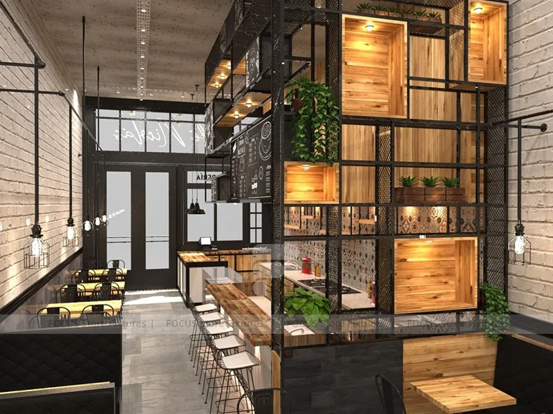 Wood And Tile Coffee Stall Front Counter