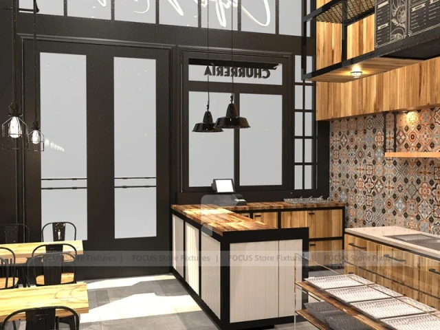 Wood And Tile Coffee Stall Front Counter