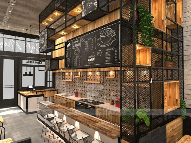 Wood And Tile Coffee Stall Front Counter