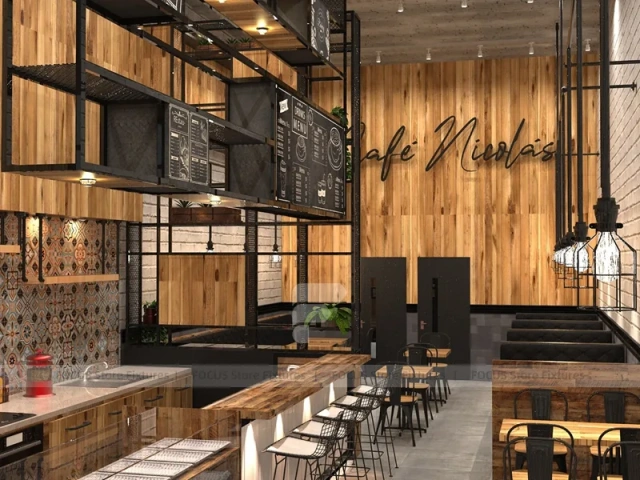 Wood And Tile Coffee Stall Front Counter