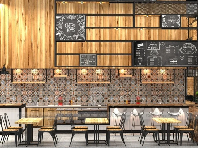 Wood And Tile Coffee Stall Front Counter