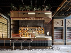 Wood Beverage Kiosk With Back Bar Shelving