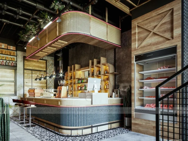 Wood Beverage Kiosk With Back Bar Shelving