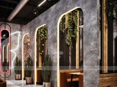 Wood Beverage Kiosk With Back Bar Shelving