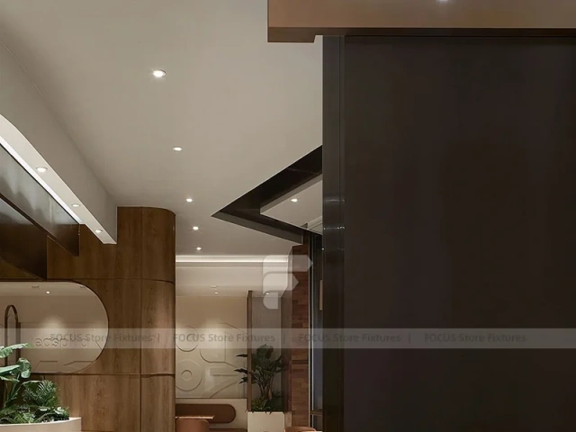 Wood Beverage Shop Entry Wall Detail