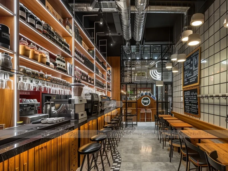 Wood Black Coffee Bar Seating Layout