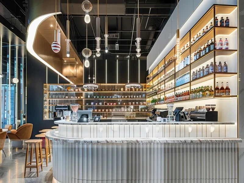 Wood Black Coffee Bar Seating Layout