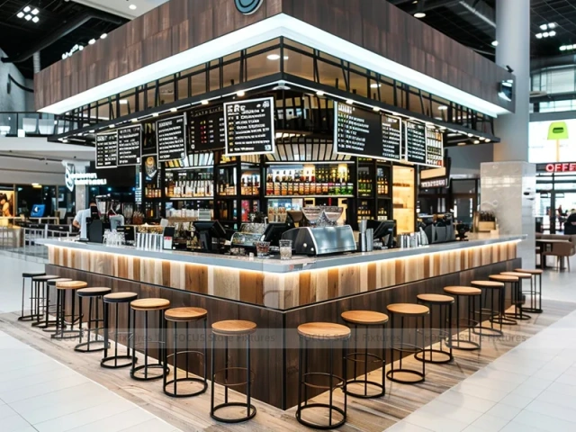 Wood Black Coffee Island Bar Counter