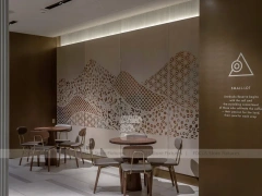 Wood Slat Beverage Shop Interior Layout