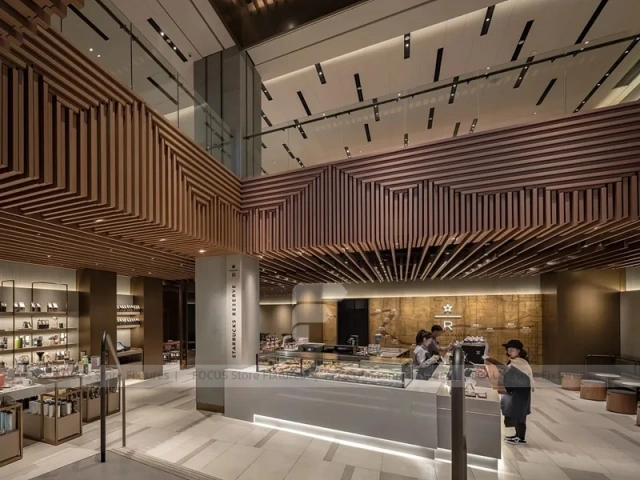Wood Slat Beverage Shop Interior Layout