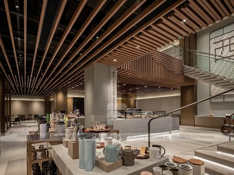 Wood Slat Beverage Shop Interior Layout