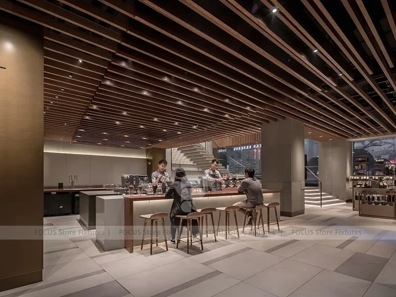 Wood Slat Beverage Shop Interior Layout