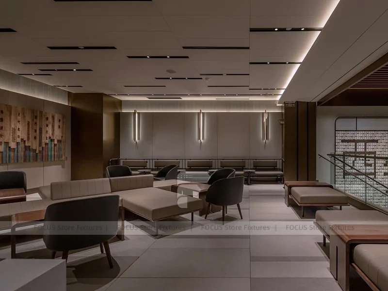 Wood Slat Beverage Shop Interior Layout