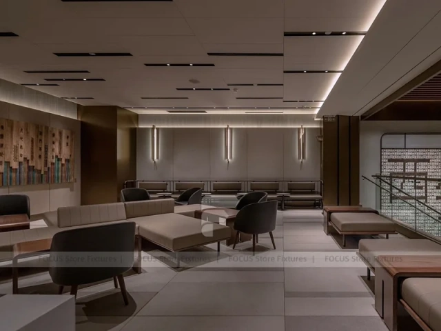 Wood Slat Beverage Shop Interior Layout