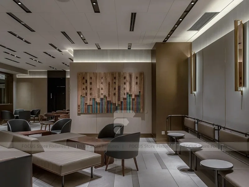 Wood Slat Beverage Shop Interior Layout
