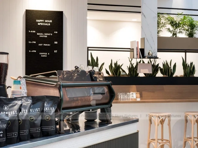 Wood Slat Fast Beverage Service Counter
