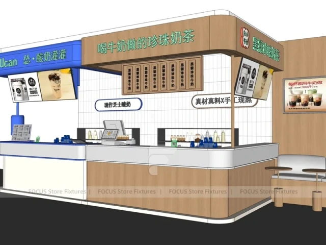 Wood White Bubble Tea Shop Counter
