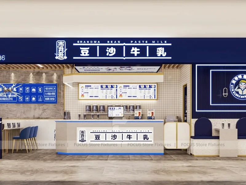 Wood White Bubble Tea Shop Counter