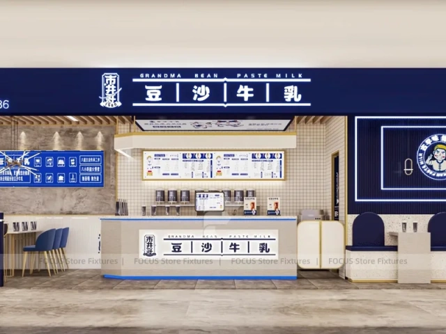 Wood White Bubble Tea Shop Counter