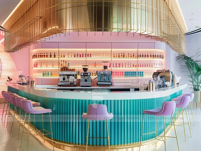 Wood White Coffee Island Bar Layout